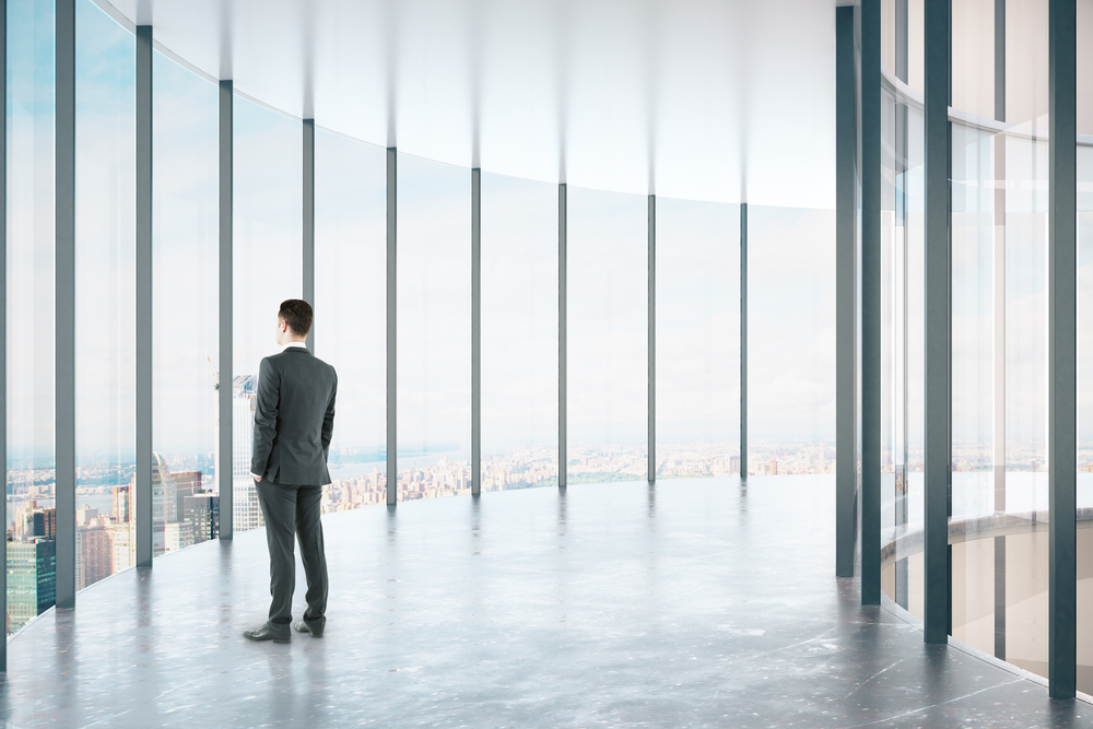 man looking over skyline