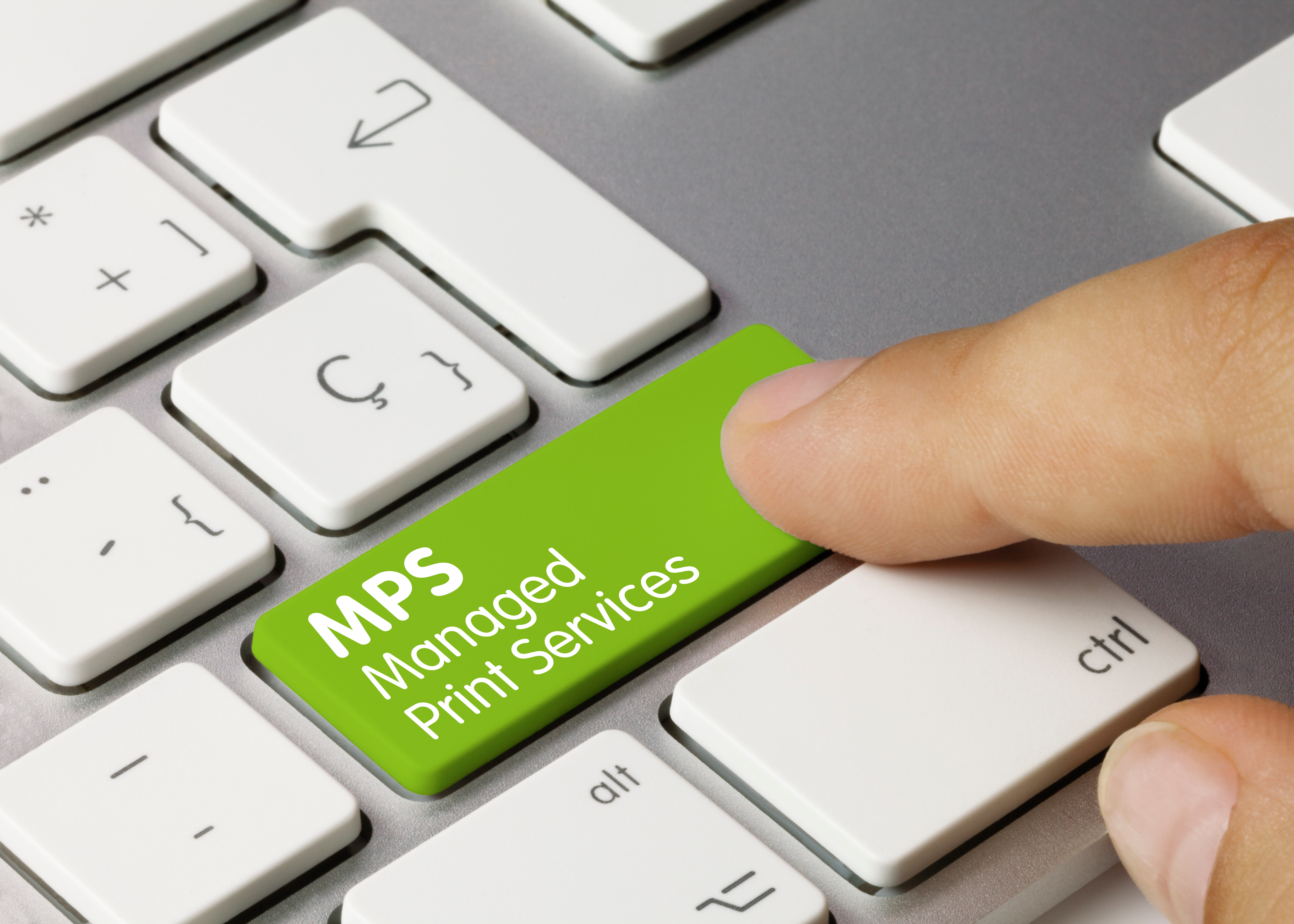 An image of a keyword with MPS managed print services written on the enter key.